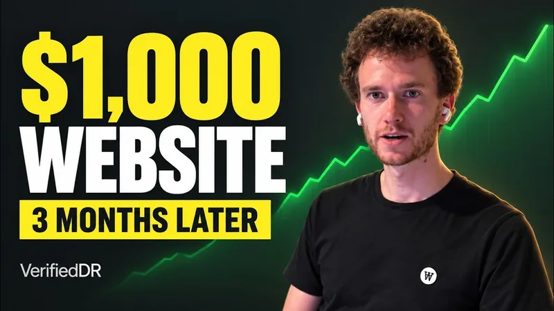 Thijs Smudde in front of a rising green chart, next to the words $1,000 website, 3 months later.