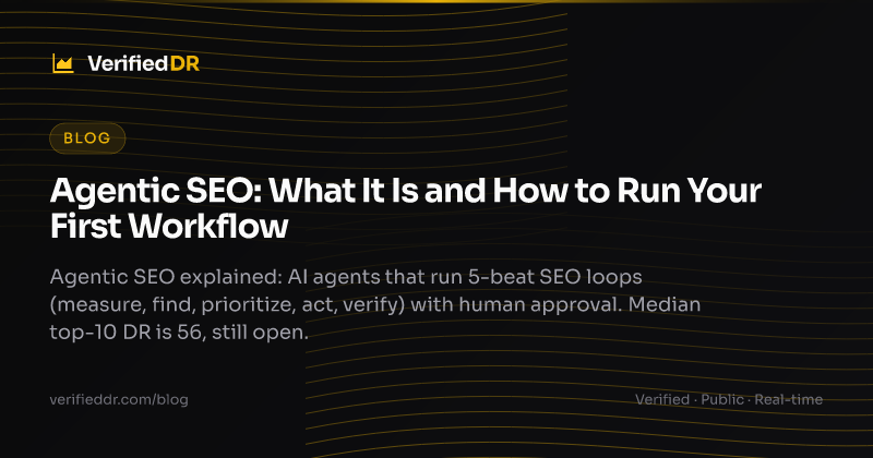 VerifiedDR blog card for a guide to agentic SEO and agent-run visibility workflows.