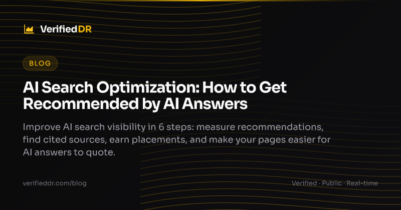VerifiedDR blog card for a guide to optimizing brand visibility in AI search answers.