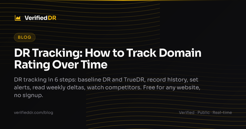 VerifiedDR blog card for a guide to tracking Domain Rating over time.
